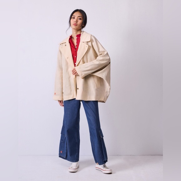 Nicobar Batwing Linen Cotton Jacket - Beige - Picture 1 of 13